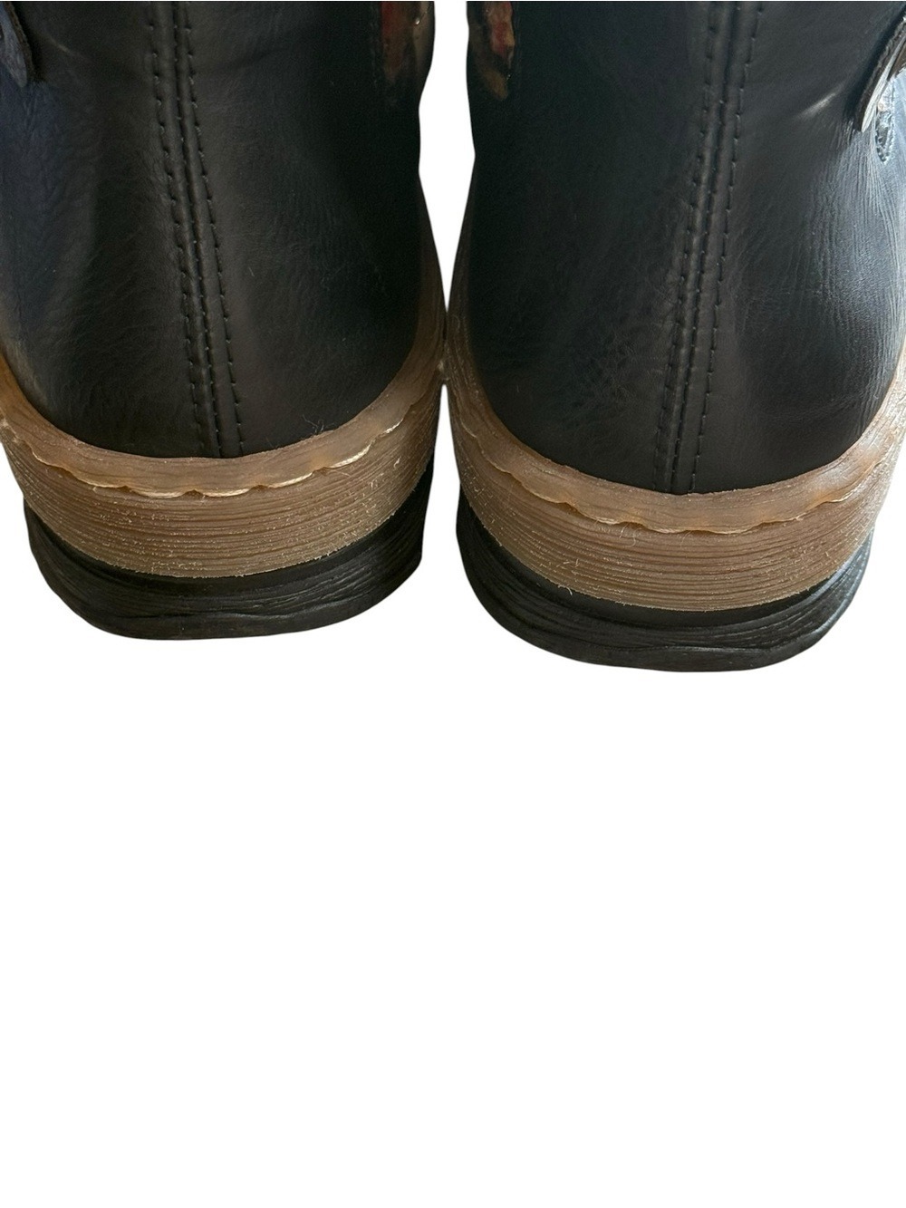 Rieker Black Leather Ankle Boots Faux Fur Lined Colorful Stitching US 11 NWT - Picture 5 of 13